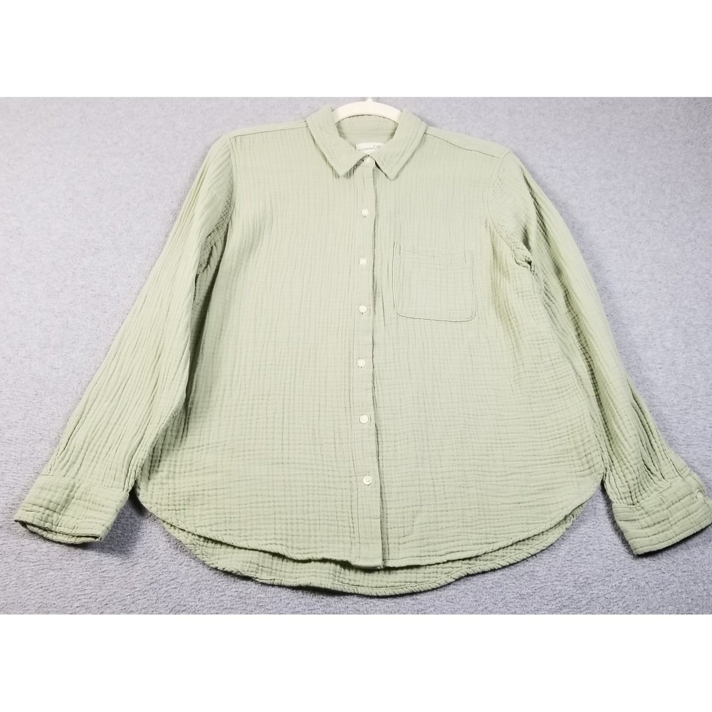 Universal Thread Button Up Womens Small S Green Cotton Gauze Relaxed Long Sleeve